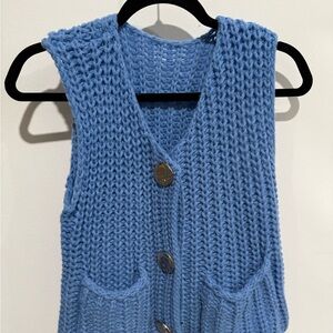 Blue Knit Sleeveless Sweater Vest
